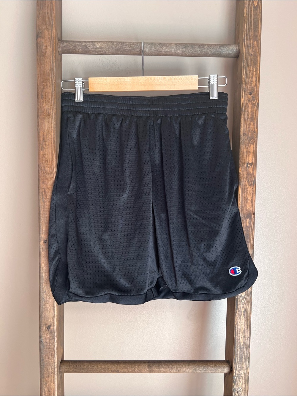 Champion Black Mesh Athletic Shorts with Logo